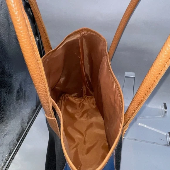 Gently Used Neiman Marcus Blue, Black, Brown Pebble Texture  Faux Leather Tote - Picture 5 of 9